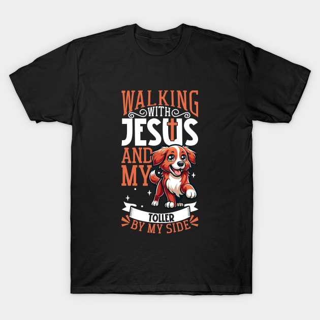 Jesus and dog - Nova Scotia Duck Tolling Retriever T-Shirt by Modern Medieval Design